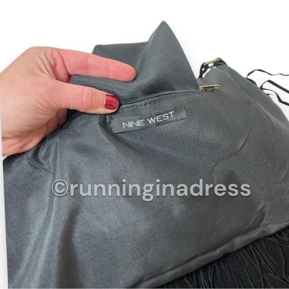 Nine West Black Faux Suede Fringe Shoulder Bag In Black - Picture 5 of 12